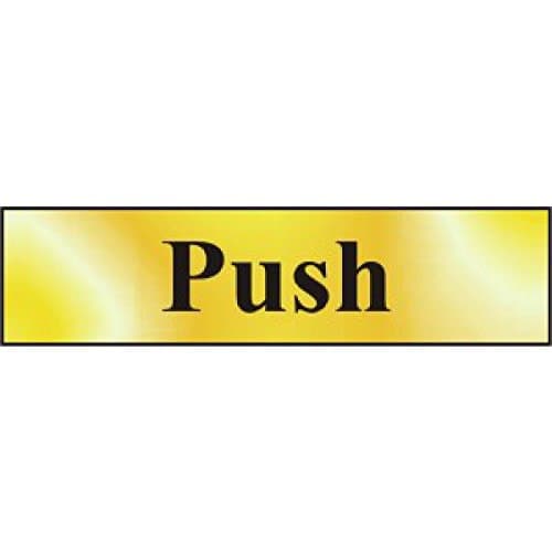 Image of Metal Self Adhesive Sign - Push - Gold with Black Text - 200mm x 50mm
