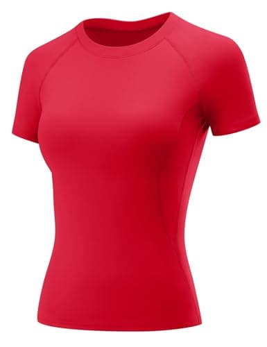 Image of Rapbin Women's Gym Tops for Women UK Workout Running Yoga Sports Shirts Short Sleeve Athletic Exercise Quick Dry Breathable T-Shirt Red XS