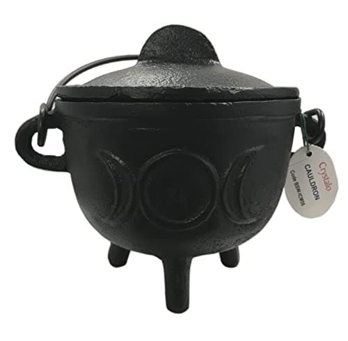 Image of Crystalo - Triple Moon Cast Iron Cauldron with Lid, 4"