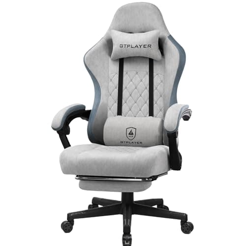 Image of GTPLAYER Fabric Gaming Chair with Footrest, Ergonomic Computer Desk Chair with Pocket Spring Cushion Home Office High Back Support Lumbar Support Heavy Duty Wide