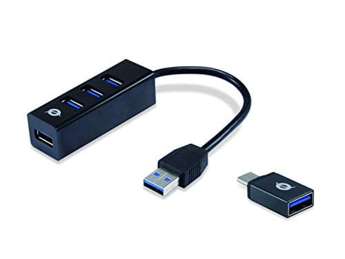 Image of Conceptronic HUBBIES04B 4-Port USB 3.0 Hub and OTG Adapter for USB-C