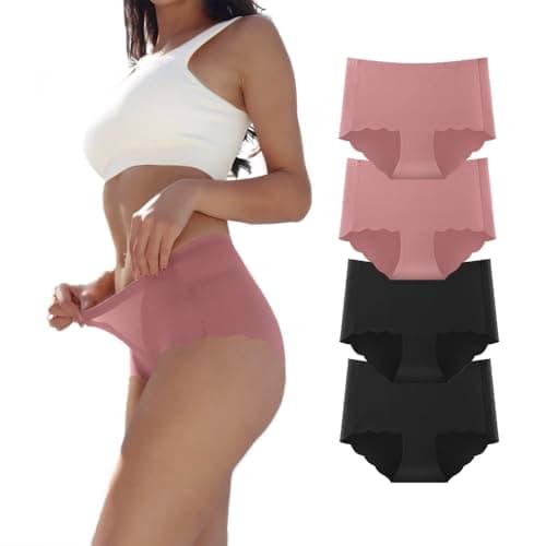 Image of Dumwis Underwear Women,Seamless Knickers for Women, No Vpl Pants for Women Stretch Invisible,Mid-High Waist Microfibre Ladies Briefs,No Show Full Coverage Hipster Multipack of 4 Pink