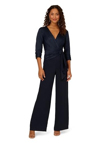 Image of Adrianna Papell Women's Satin Crepe Jumpsuit, Dark Navy, 16