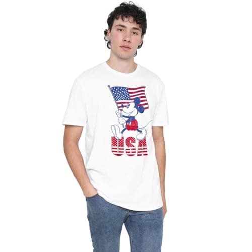 Image of Cotton Soul Disney Mickey Mouse USA Unisex T Shirt, White, X-Large