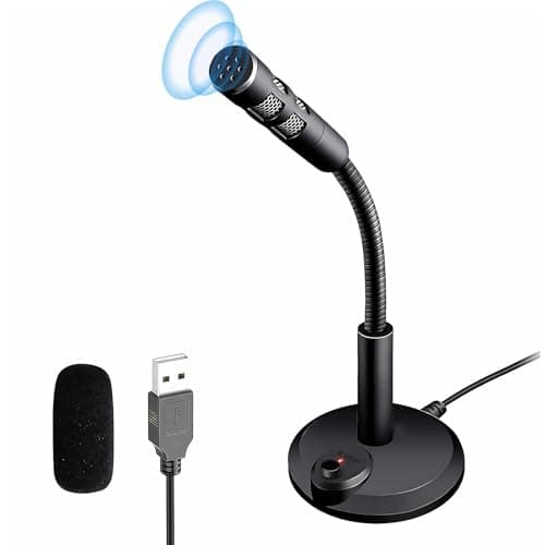 Image of USB Desktop Microphone, Plug & Play Omnidirectional Mic with Mute Button & Noise Reduction, 360°Flexible Gooseneck for Conferencing Gaming Podcasting Chat, Compatible with Laptop Mac PS4 Windows Linux