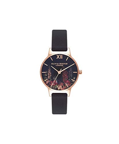 Image of Olivia Burton Analogue Quartz Watch for Women Dark Bouquet Collection with Black Leather Strap - OB16WG43