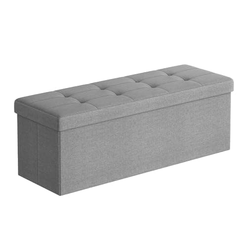 Image of SONGMICS MAZIE Collection - Storage Ottoman Bench, 110 cm Folding Foot Rest Stool, End of Bed Bench, Easy Assembly, for Living Room, Bedroom, Entryway, Light Grey LSF80GYX