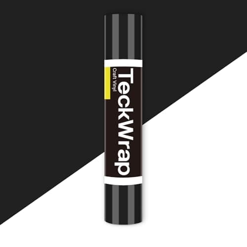 Image of TECKWRAP Black Permanent Vinyl 12" x 5ft (30.5cm x 153cm), Glossy Black Adhesive Vinyl Wrap for DIY Crafting, Home Decoration Car Decals, Glossy Black