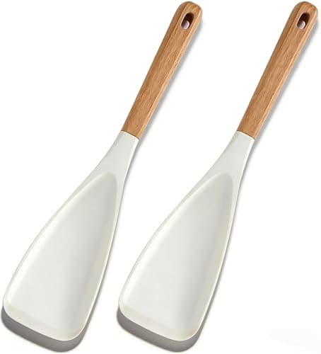 Image of 2PCS Silicone Spatula Spoon,Colourworks 3 Piece Silicone Utensil, Silicone Cooking Spoons for Cooking, Heat-Resistant Silicone Serving Spoons with Wooden Handle, Essential Kitchen Tools for Scraping,