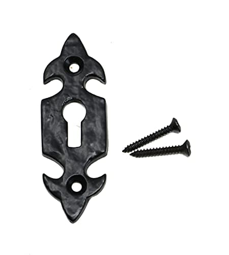 Image of fiXte® Fleur de LYS Door Escutcheon Lock Keyhole Cover Plate and Fixings in Antique Black