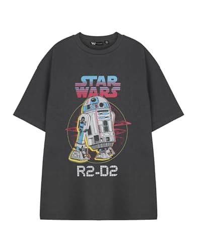 Image of Star Wars Mens Graphic Tee | Grey R2-D2 Short Sleeved T-Shirt Droid Print Top | Sci-Fi Movie Fan Apparel Gift | Licensed Merchandise for Him