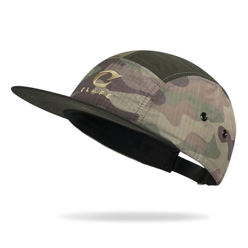 Image of Clape Camo 5 Panel Flat Brim Baseball Cap Mens Summer Quick Dry Lightweight Running Sport Dad Hat Unisex Green CL5P32