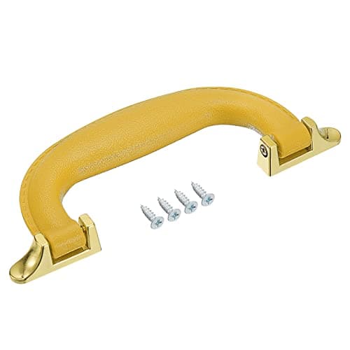 Image of sourcing map Luggage Handles, 155mm/6.1inch PU Leather Pull Handle Suitcase Case Replacement Handles with Screws for Case Suitcase Toolbox, Beige