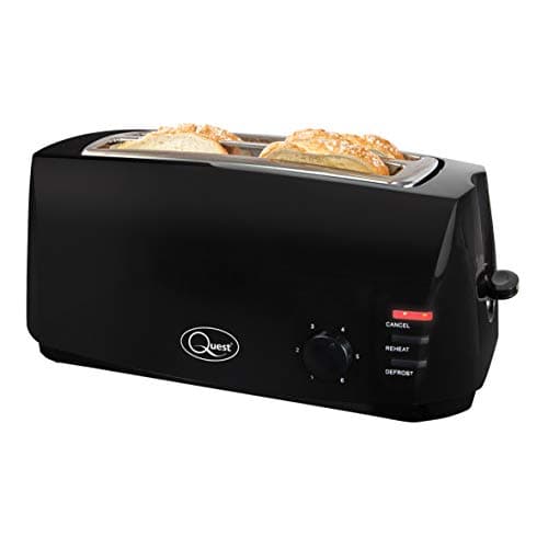 Image of Quest 4 Slice Toaster Black - Extra Wide Long Slots for Crumpets and Bagels - 6 Settings - Reheat and Defrost