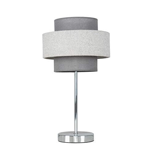Image of MiniSun | Modern Polished Chrome Touch Table Lamp with a Grey Herringbone Shade | Table Lamps, Home Décor & Improvement Essential | Includes 5W LED Bulb [3000K Warm White]