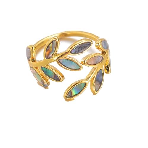 Image of IMINI Dainty Leaf Statement Ring for Women Girls Stainless Steel 18K Gold Plated Olive Leaves Adjustable Wrap Finger Band Stacking Rings Promise Open Band Fashion Jewelry Gifts Birthday
