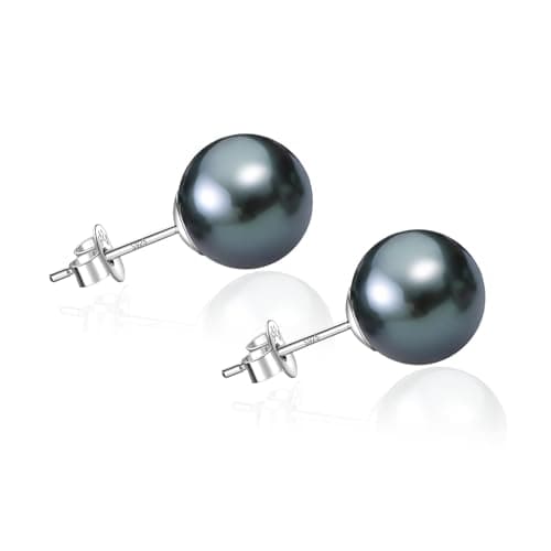 Image of YAMI Saltwater Pearl Earrings, Black 7-7.5mm Women's Niche Light Luxury Silver Earrings, 925 Sterling Silver Pearl Studs, Hypoallergenic Earrings, Exquisite Luxury Jewellery