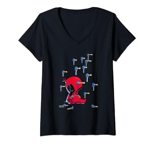 Image of Womens Deadpool Cartoon Knockout V-Neck T-Shirt