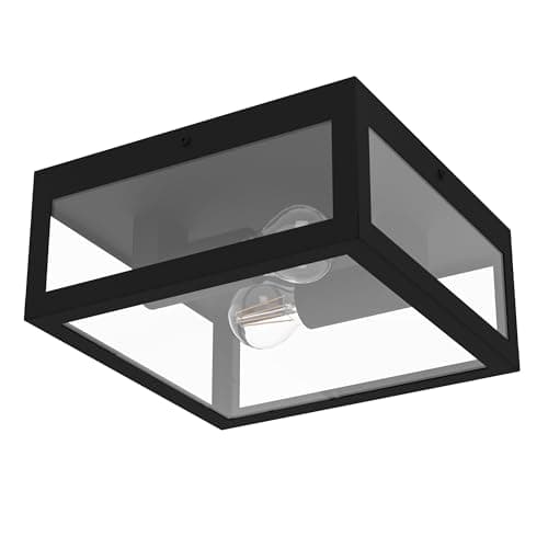 Image of Eglo Alamonte 1 Outdoor Ceiling lamp, 2-Flame Outdoor wall Light, Black galvanised Steel with Clear Glass Ceiling Light, E27 Socket, IP44