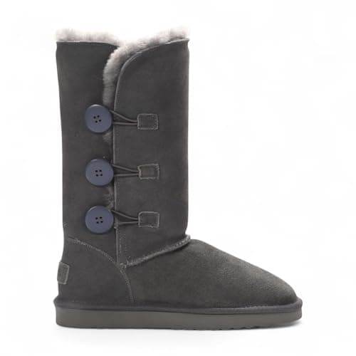 Image of Infinity Leather Women’s Sheepskin Suede Calf Winter Boots – Willow | Button Detail Slip-On Fur Lined Boots | Warm Outdoor Non-Slip Sole | Cozy Cold Weather Footwear