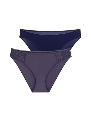 Image of DORINA Women's Sonia Briefs 2-Pack - Versatile Lace & Microfibre Duo, Classic Cut, Ultra-Light Comfort & Everyday Invisibility, Grey and Ink