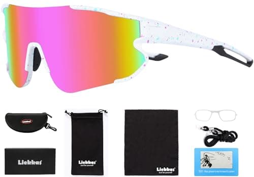 Image of Liekkas Polarised Sports Sunglasses For Men Women Lightweight Running Cricket Cycling Glasses UV Protection White Pink