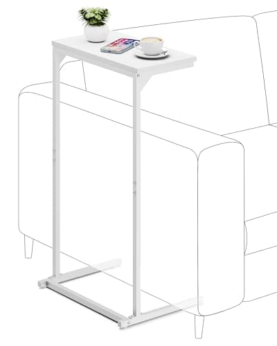 Image of TUTOTAK C Shaped Side Table, Small End Table, 28.7 inch Tall Couch Sofa Table, Living Room, Bed Room, White TB01BW071EU