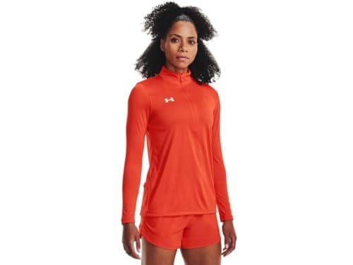 Image of Under Armour Team Tech Womens Long Sleeve Half Zip, Dark Orange / White - 860, Medium