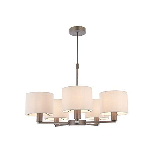 Image of National Lighting Gareth Modern Dark Antique Bronze Multi Arm 5 Way Pendant Ceiling Light with Marble Colour Fabric Shades