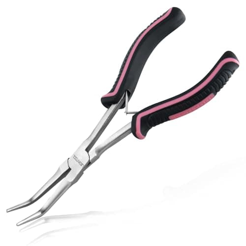Image of LEONTOOL 7-Inch Long Reach Bent Needle Nose Pliers Smooth Jaws Bent Long Nose Pliers Extra Long Needle Nose Pliers Jewelry Pliers for Jewelry Making, Wire Wrapping and Object Gripping, Non-slip Handle