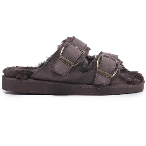 Image of Polar Women’s Faux Suede Strap Slide Sandals – Open-Toe Suede Slides with Adjustable Buckle Strap, Rubber Outsole, Plush Lining – Casual Slip-On Sandals for Indoor & Outdoor Wear - Mocha 7