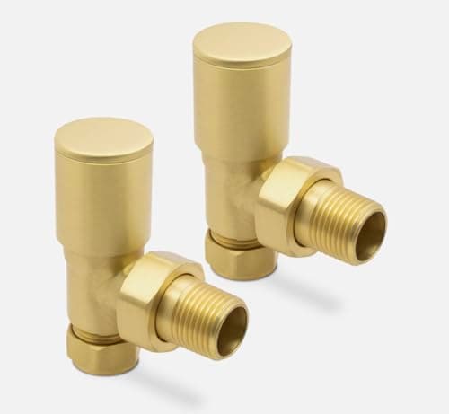 Image of Brushed Brass Bathroom Towel Radiator Anglec Valves (For Horizontal pipes from the wall)