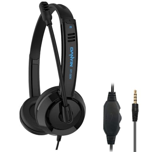 Image of Computer Headset with Microphone, 3.5mm PC Headsets with Noise Cancelling Mic & Audio Controls for Mobile Phone Laptop PC Tablet, Wired Stereo Mobile Phone Headphone for Office, Call Center, Online