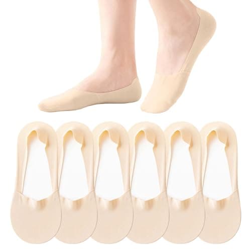 Image of TIHNY 6 Pairs Women's No-Show Socks, Non-Slip Invisible Liner Socks, Ultra Low Cut Thin Socks for Loafers, Sneakers, Casual Shoes, Nude