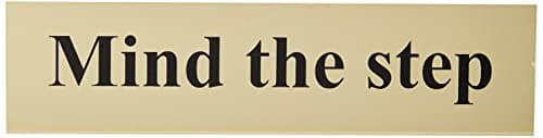 Image of Scan SCA6029 Self adhesive brass effect sign - Mind the step ,White- 200 x 50mm