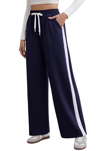 Image of ATTRACO Drawstring Trousers for Women with Side Pockets High Waist Tracksuit Bottoms Navy L