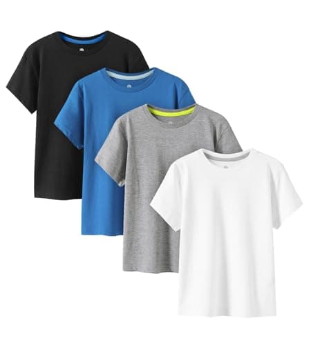 Image of LAPASA 4 Pack 100% Cotton Kids Plain T-Shirts Hypoallergenic Tee for Boys Girls Children School Uniform K01 (White, Light Heather Grey, Blue, Black, 11-12 Years)