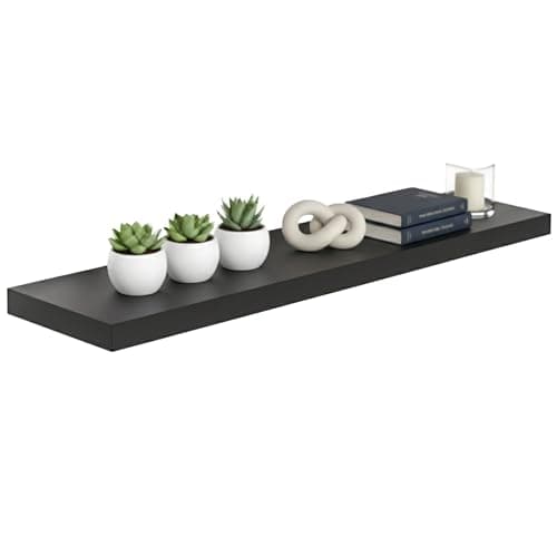 Image of CASARIA® Floating Shelf 90cmx23cm Home and Kitchen Room Decor, Wall Shelving for Living Room, Office, Bathroom 38mm MDF with Hidden Wall Fixing, 15kg Floating Shelf Capacity | Matt Black