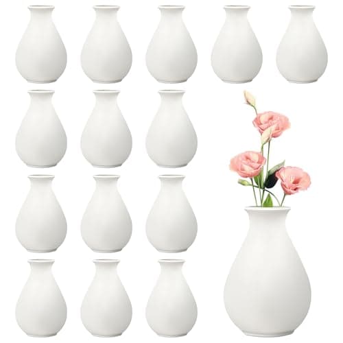 Image of 15 Pack White Ceramic Vases,10cm Premium Boho Small White Ceramic Decorative Minimalist Vases Bulk for Centerpieces Pampas Garss Dry Flowers Home Wedding Table Decor