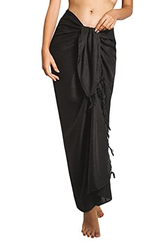 Image of CHAINUPON Womens Beach Pareos Sarong Sheer Long Swimsuit Cover Ups Bikini Wrap Skirt (Black)