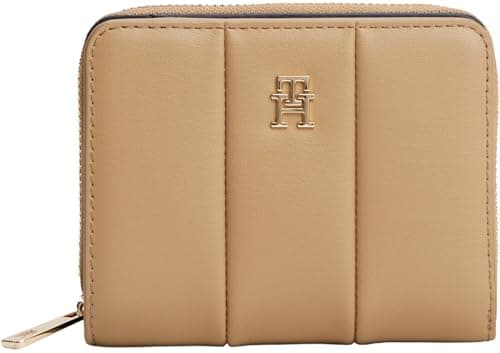 Image of Tommy Hilfiger Women's TH ICON MED ZA QUILTED AW0AW17746 Zip Around Wallet, Khaki (Safari Canvas), One Size