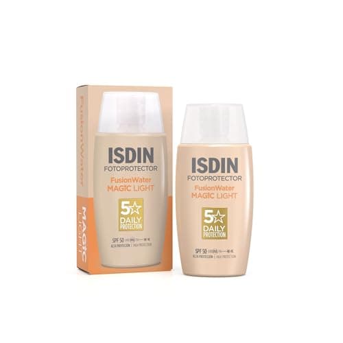 Image of ISDIN Fusion Water MAGIC Color Light SPF 50 - Tinted Facial Sunscreen - For Fair & Pale Skin - Natural Coverage, No Orange Effect - Oil-Free, 50ml