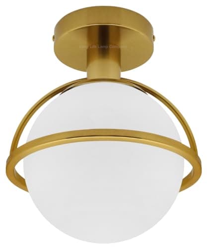 Image of Antique Brass Ceiling Light Opal Globe Lamp Shade Semi Flush Mount Frosted Glass Ceiling Light H3140