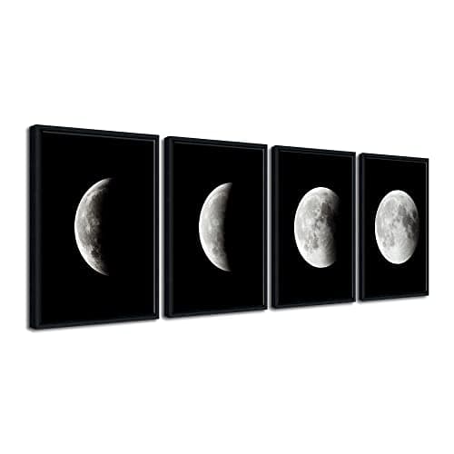 Image of Wieco Art Framed Art Modern Giclee Canvas Prints Artwork Abstract Space Black and White Pictures to Photo Paintings on Canvas Wall Art for Home Office Decorations Wall Decor