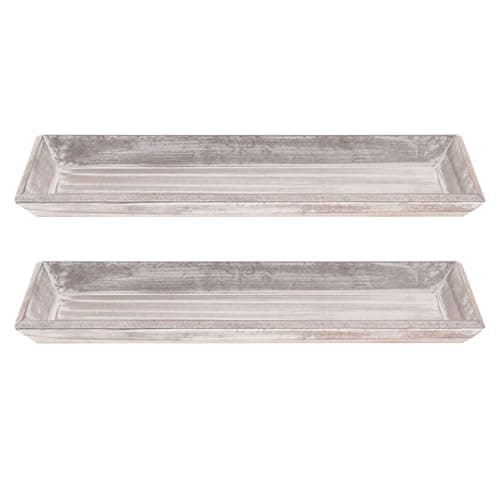 Image of Carousel Home Set of 2 Rustic Wooden Storage Trays, 40cm x 14cm White Washed Shabby Chic Decorative Candle Display & Jewellery Holder