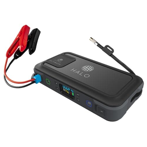 Image of Halo Bolt Ultimate Jump Starter & Power Pack – 1500A | UK 3-Pin AC Outlet | 130 PSI Digital Air Compressor | USB-C & USB-A Charging | Spark-Proof Cables | Emergency Floodlight (Black Marble)