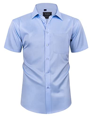 Image of siliteelon Mens Shirts Short Sleeve Stretch Dress Regular Fit Casual Business Summer Shirt with Pocket Light Blue XL