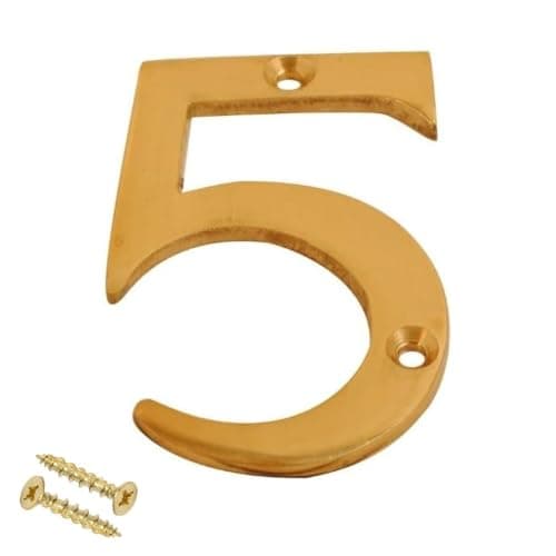 Image of Brass Door Numbers Screw On 3 Inch Door Number Elegant and Bold Door Numerals Suitable for All Door Types Including Wooden uPVC and Composite Number 5.