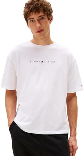 Image of Tommy Hilfiger Men’s Short Sleeve Round Neck Logo T-Shirt, White (Th Optic White), XL