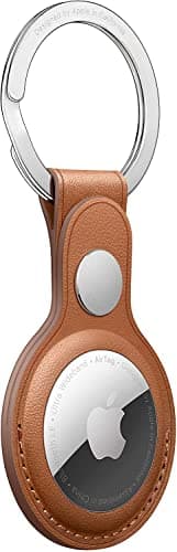 Image of Leather AirTag Keyring Case For Apple Airtag Holder Protective Leather Case Tracker Cover with Holder Airtag Key Ring Compatible with Apple New AirTag Dog Collar (Brown)